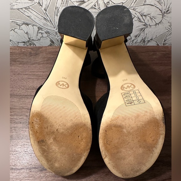 MICHAEL Kors Metallic Block-Heel Black Suede Sandals - Picture 8 of 10